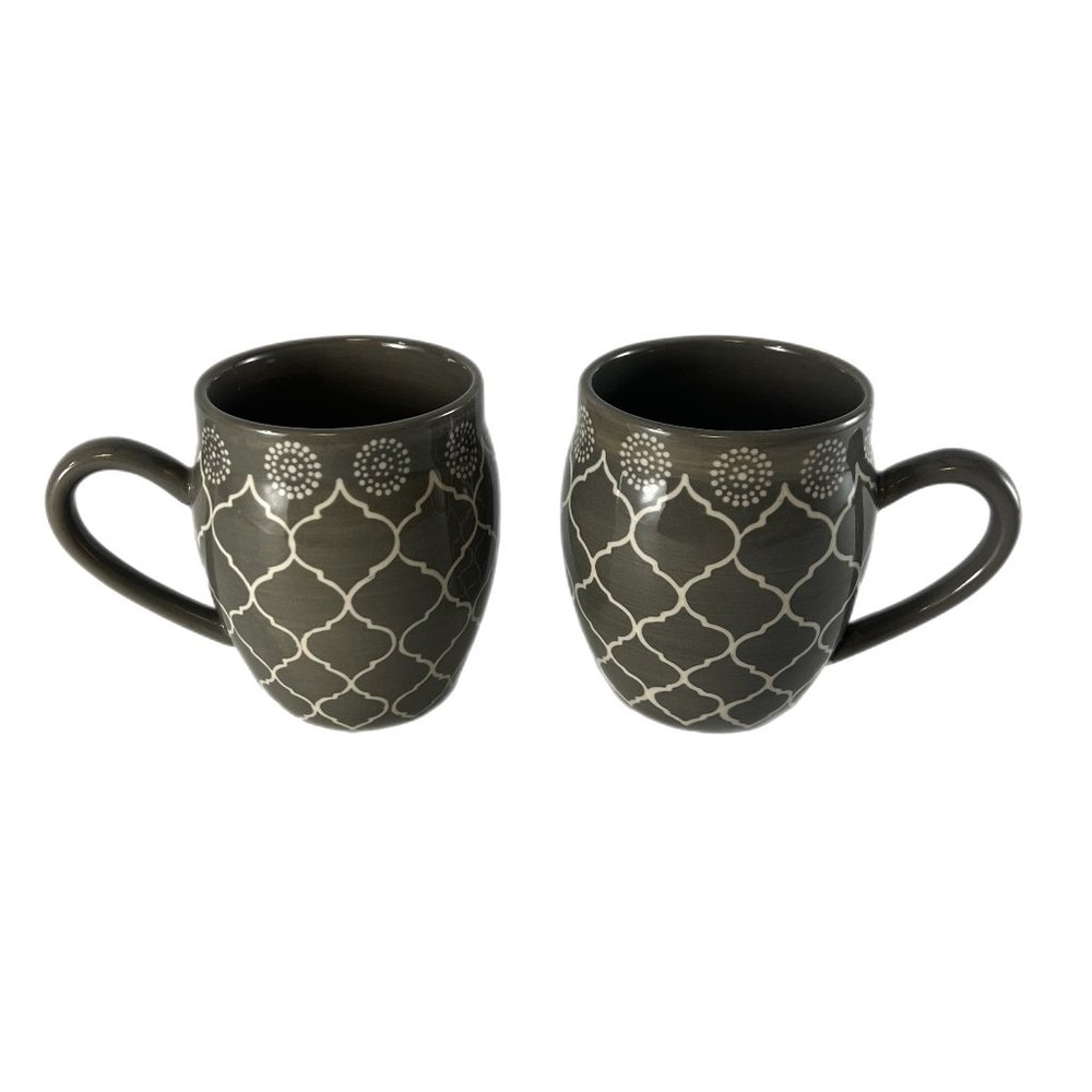 Set of 2 Oversized Baum Moroccan Grey Ceramic Mugs, Tiny Damage